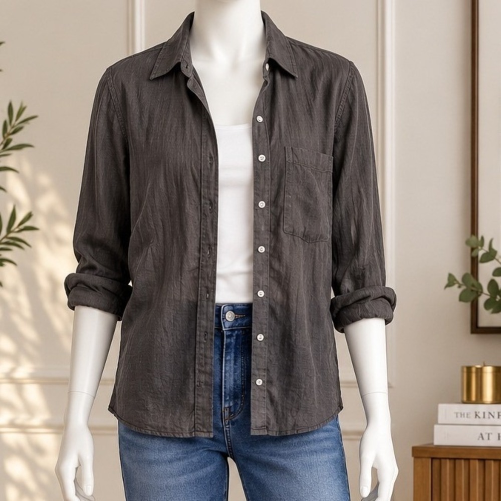 Express Womens Button Down Shirt Charcoal Gray Stretch Slim Fit Size 5/6